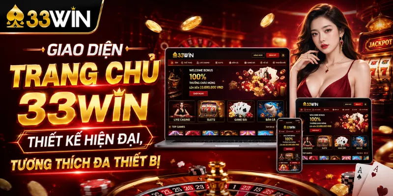 Giao diện trang chủ 33Win thiết kế hiện đại, tương thích đa thiết bị